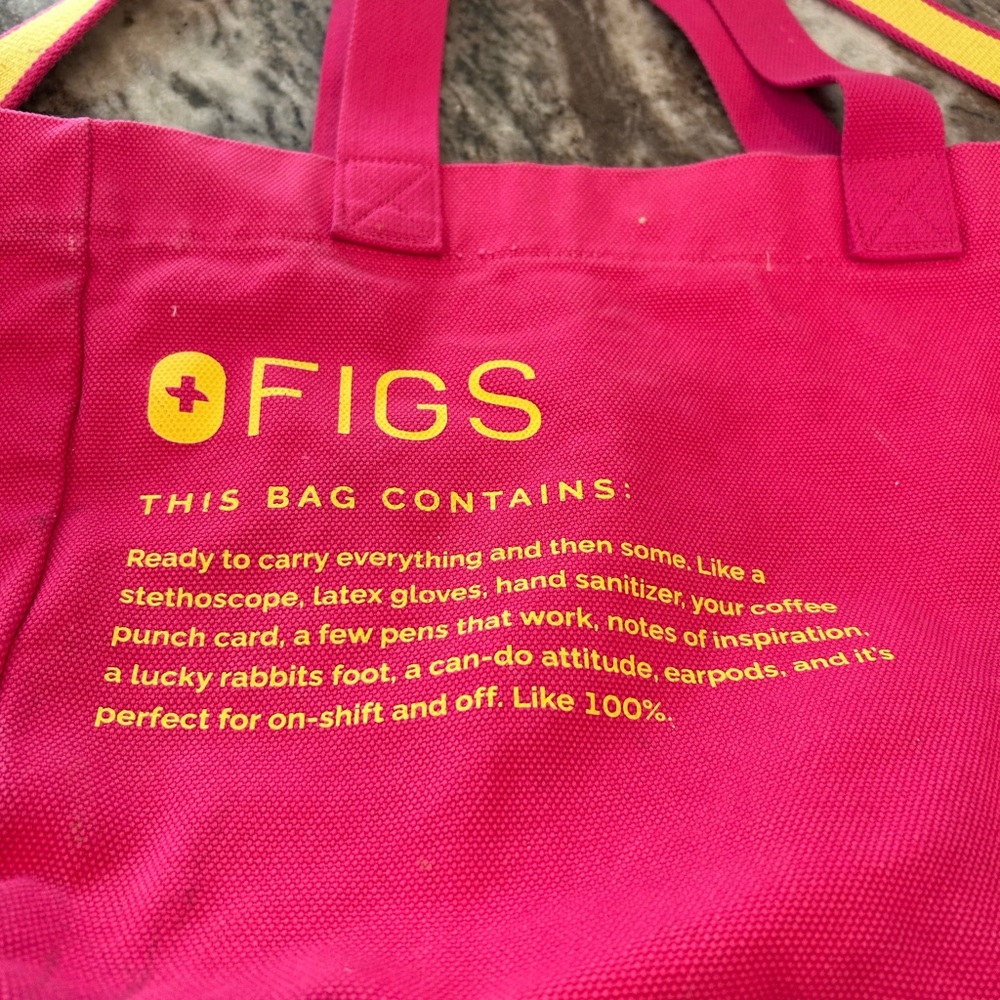 Figs Hot Pink and Yellow Canvas Tote Bag - Picture 2 of 11